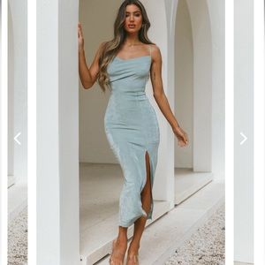 Selfie Leslie Sage Green Cowl Neck Midi Dress with Front Split